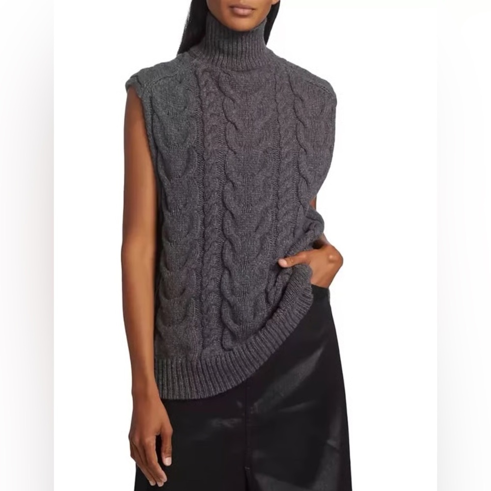 Frame Sleeveless Oversized Turtleneck/Mock Neck Sweater, Size Large, Charcoal